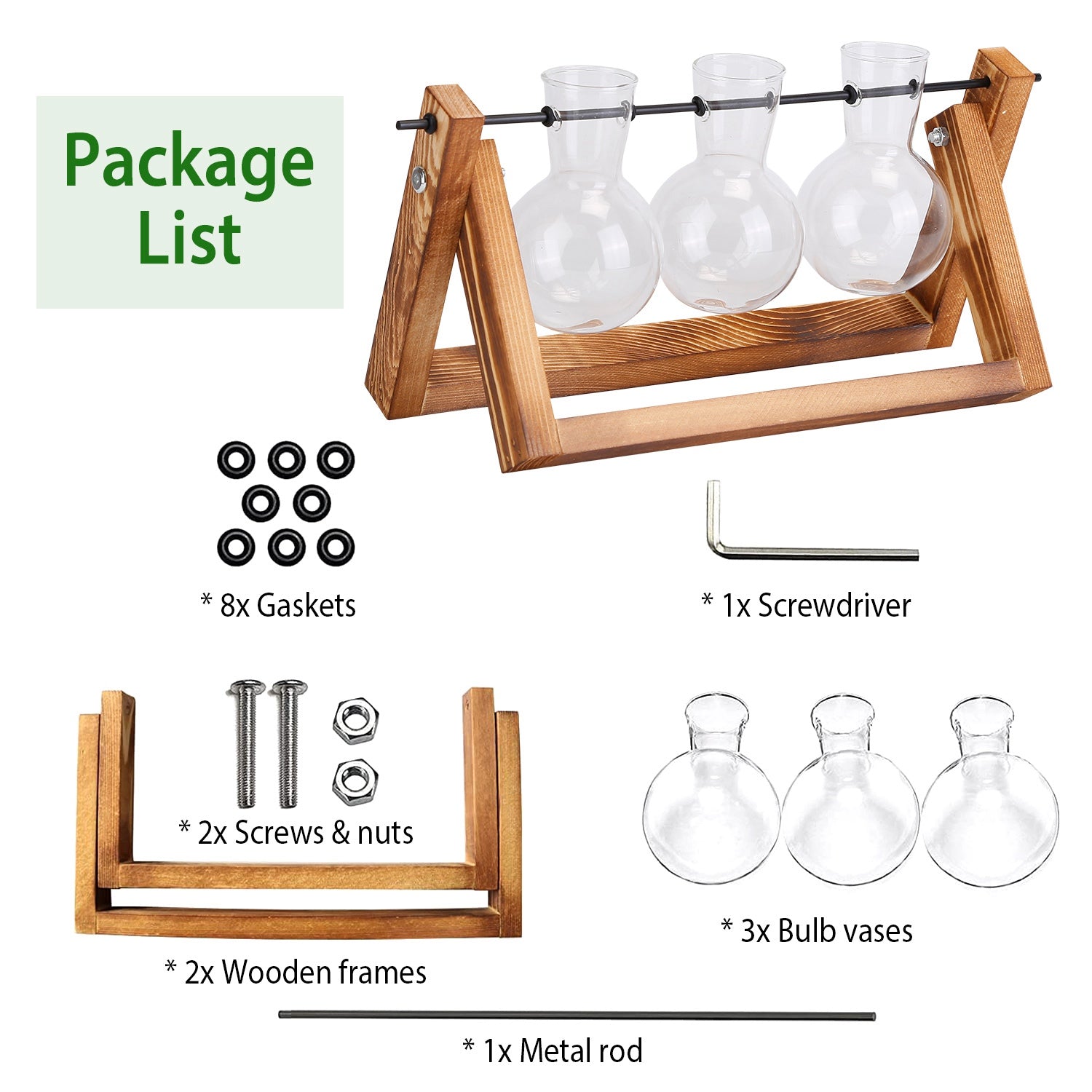 Desktop Glass Planter Bulb Plant Terrarium with Wooden Stand Air Planter Glass Vase Metal Swivel Plant Vase for Hydroponics