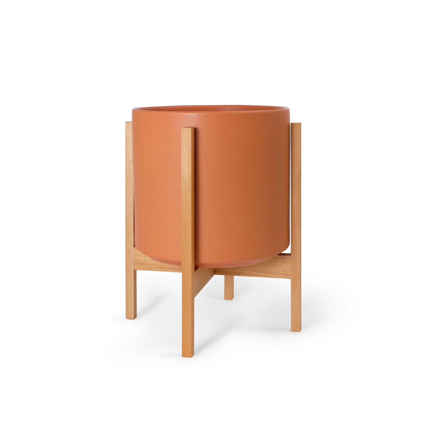 Solid Goods Ceramic Cylinder Planter – With or Without Mahogany Stand