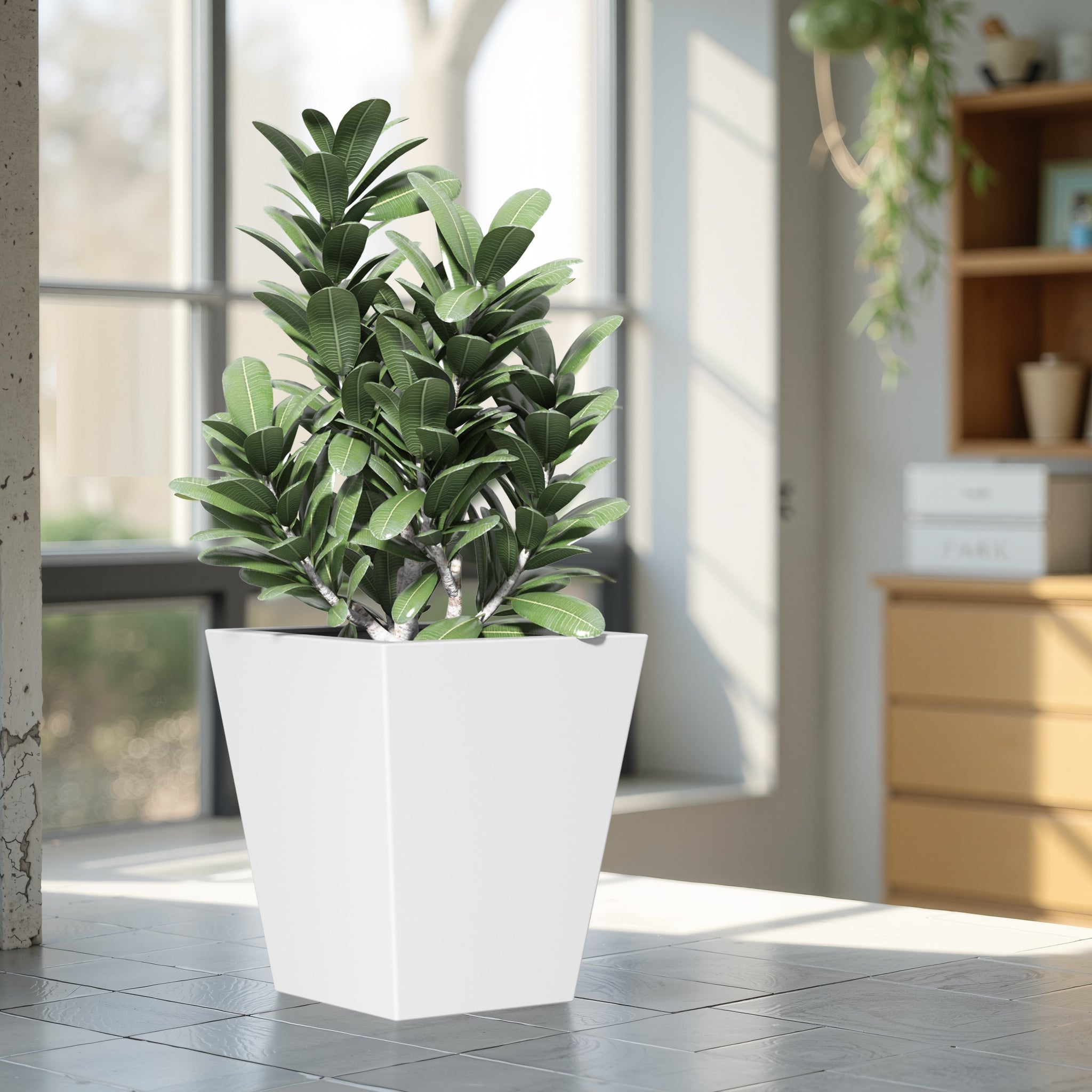 22' H Tall Metal Tapered Planter – Large Outdoor & Indoor Garden Plant Pot with Drainage Hole and Rubber Plug, Stylish Burnished White Finish for Home and Patio