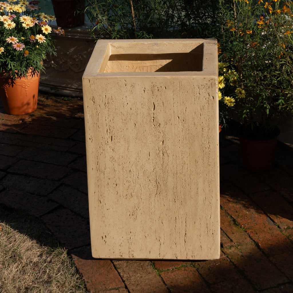 Handmade Travertine Planter Box, Antique Brown, Magnesium Oxide, 19.75'H