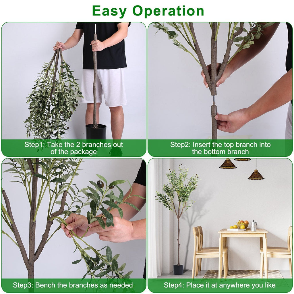 5.9FT Artificial Olive Tree Tall Fake Olive Plant Faux Potted Olive Tree with Lush Olive Branches and FruitsÊwith Black Planter Pot for Modern Home Of
