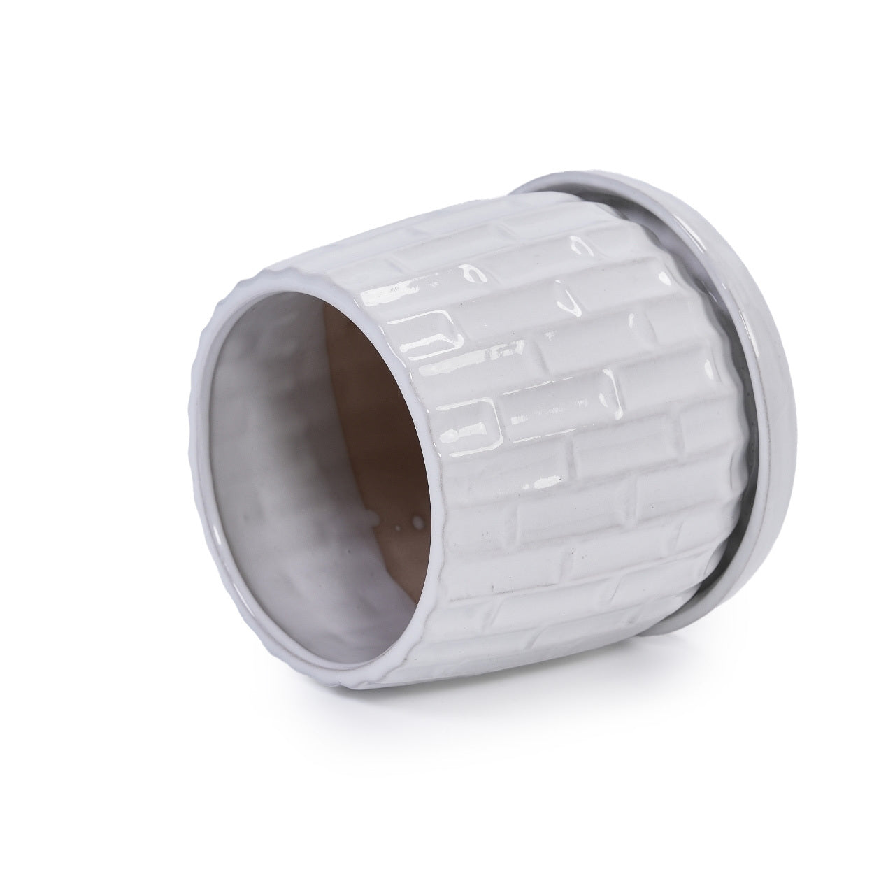 Set of 2 Ceramic Flowerpot, 7' Modern Planter for Patio, Garden, Windowsill - White