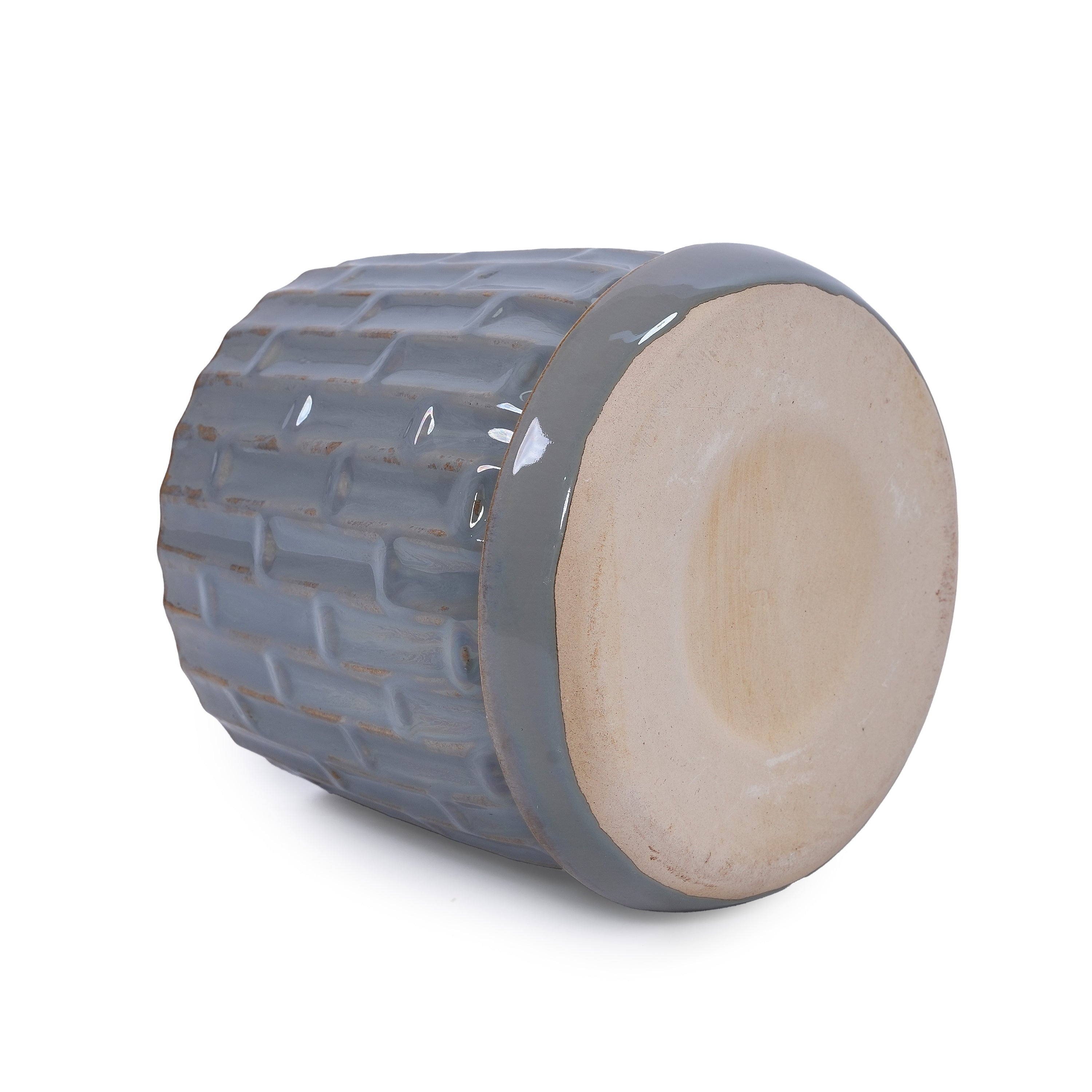 Set of 2 Ceramic Flowerpot, 7' Modern Planter for Patio, Garden, Windowsill - Grey