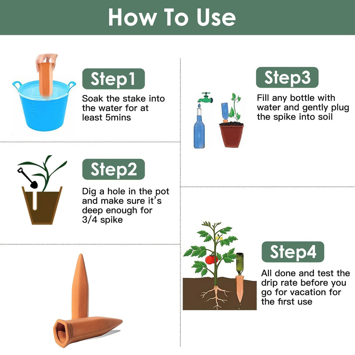 10Pack Plant Watering Spikes Terracotta Automatic Watering Devices with Slow Release Control Plant Waterer Self Watering Stakes for Indoor Outdoor Pla