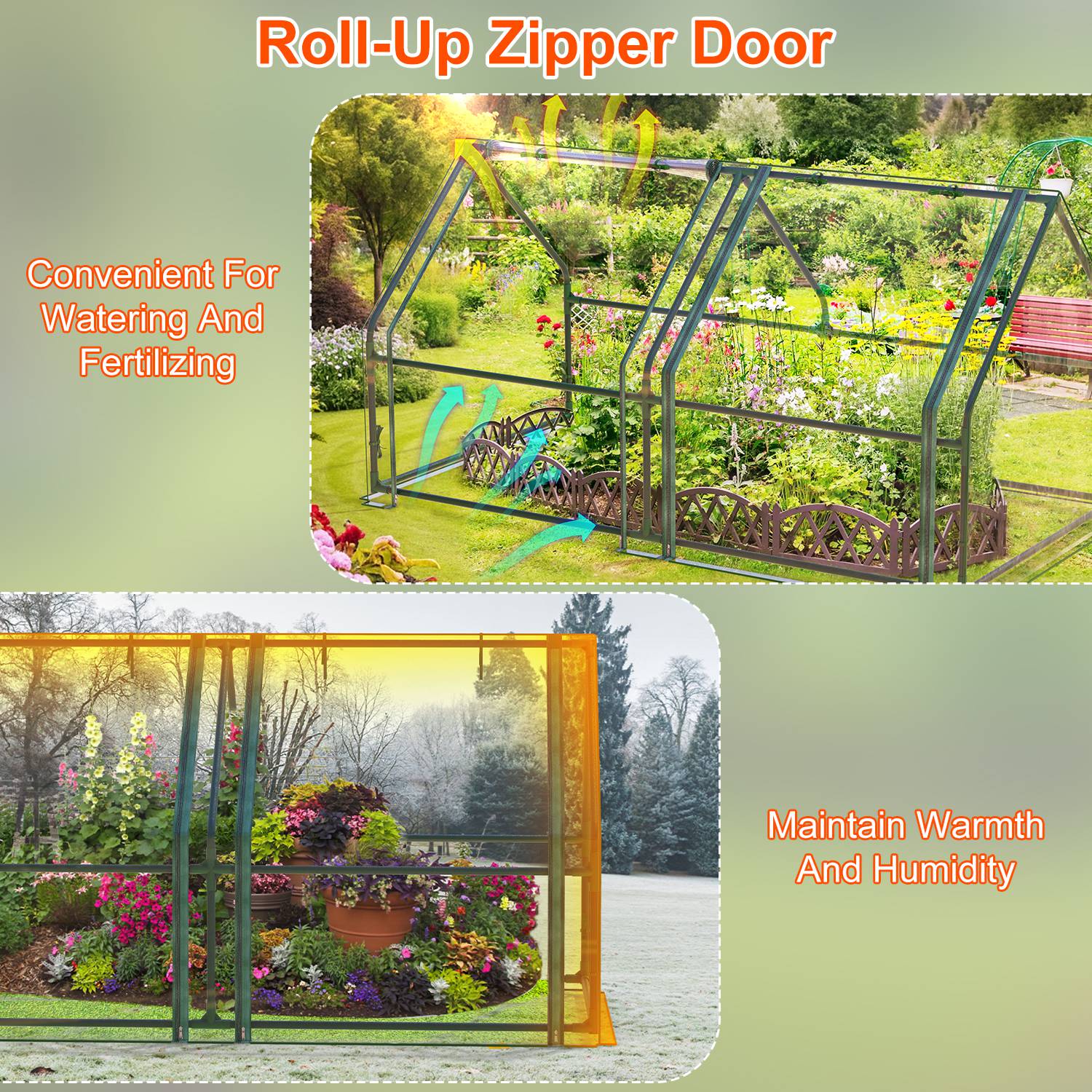 Portable Mini Greenhouse With Roll-Up Zipper Doors Waterproof UV-Resistant PVC Cover Hot House For Indoor Outdoor Garden Patio Backyard 70.86*33.46*37