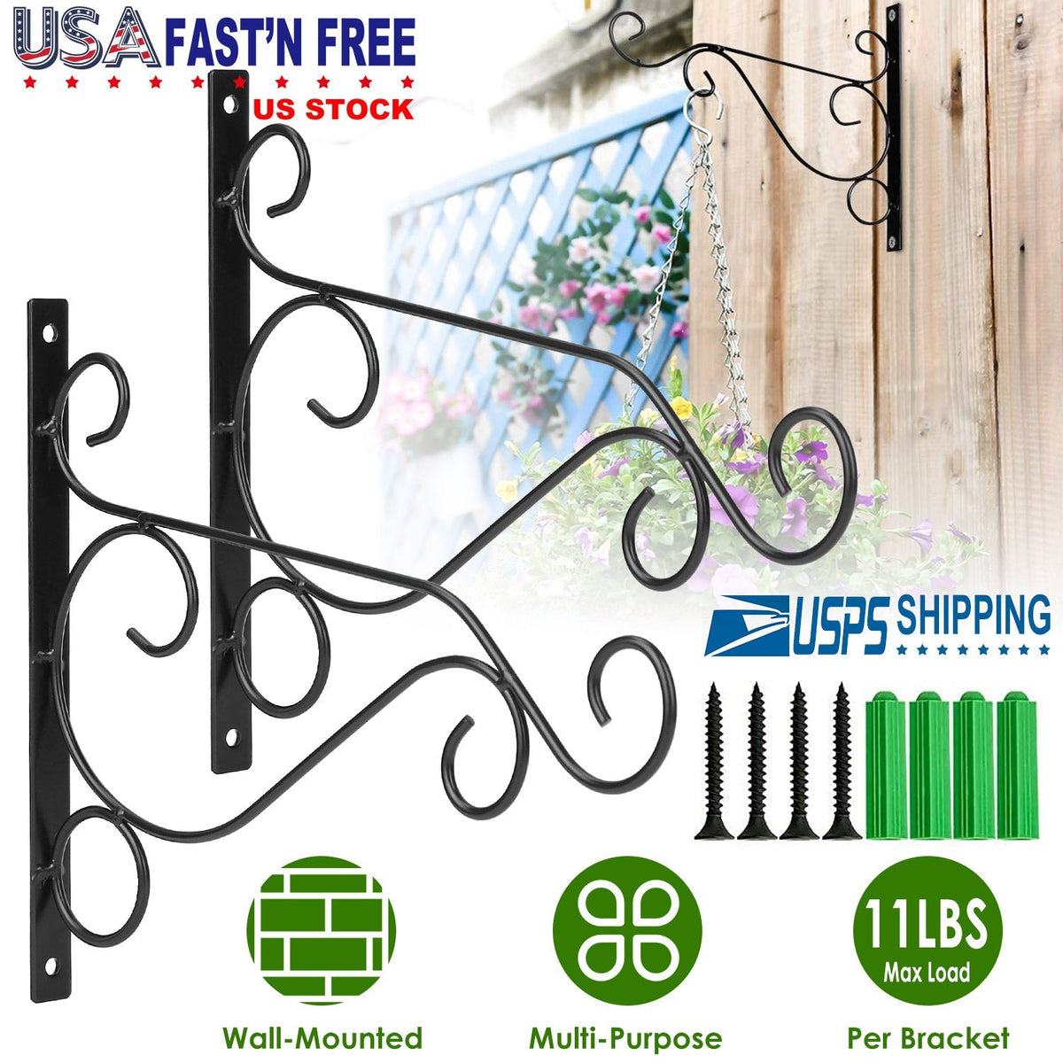 2Pcs Iron Plant Hanging Bracket Plant Hanger Wall Hooks For Bird Feeder Lanterns Wind Chimes