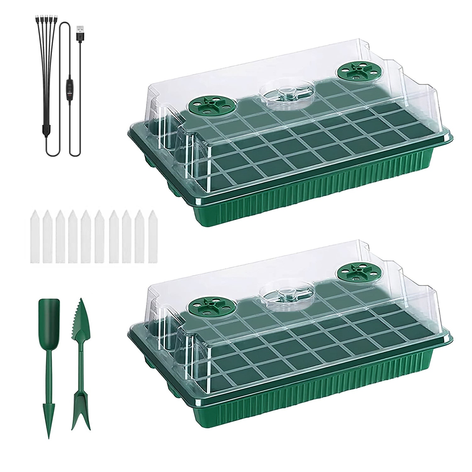 2Pcs 40 Cells Seed Starter Tray Plant Grow Light with 4 Adjustable Brightness Automatic Timing Setting Humidity Dome Plant Germination Garden