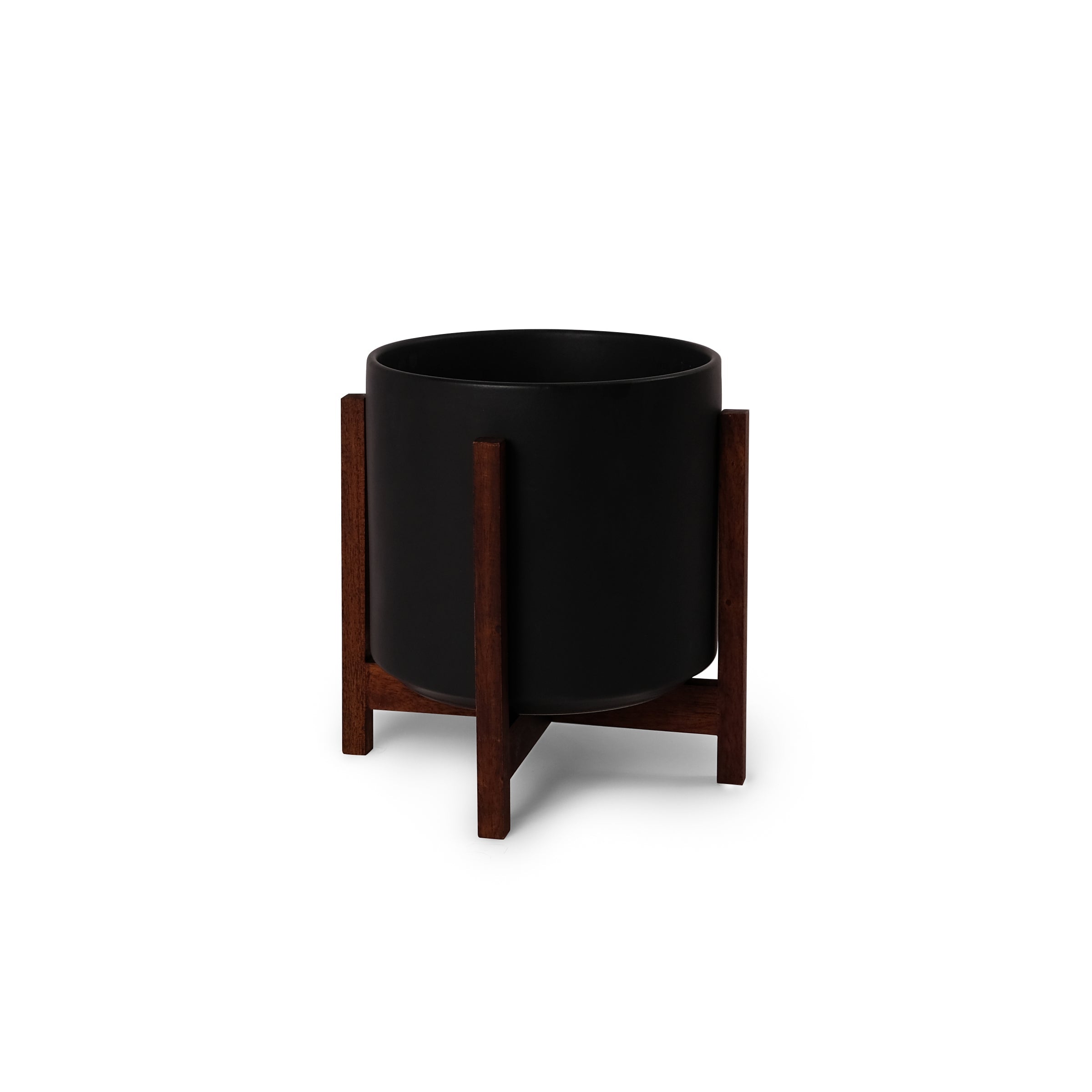 Solid Goods Ceramic Cylinder Planter – With or Without Mahogany Stand