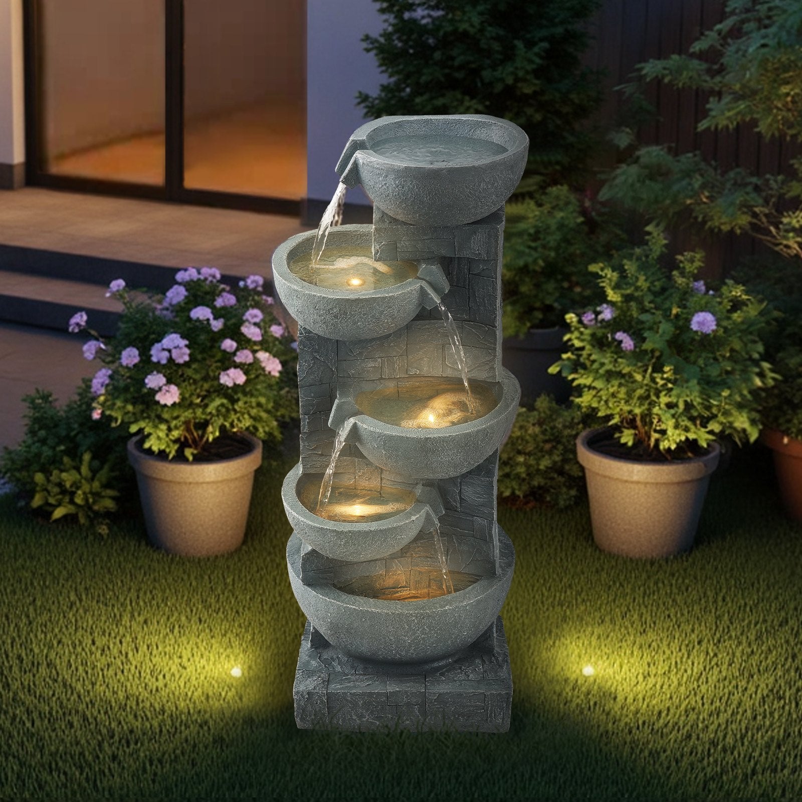 Outdoor Water Fountain 5-Tier Bowl-Shaped Cascading 31.5 cm