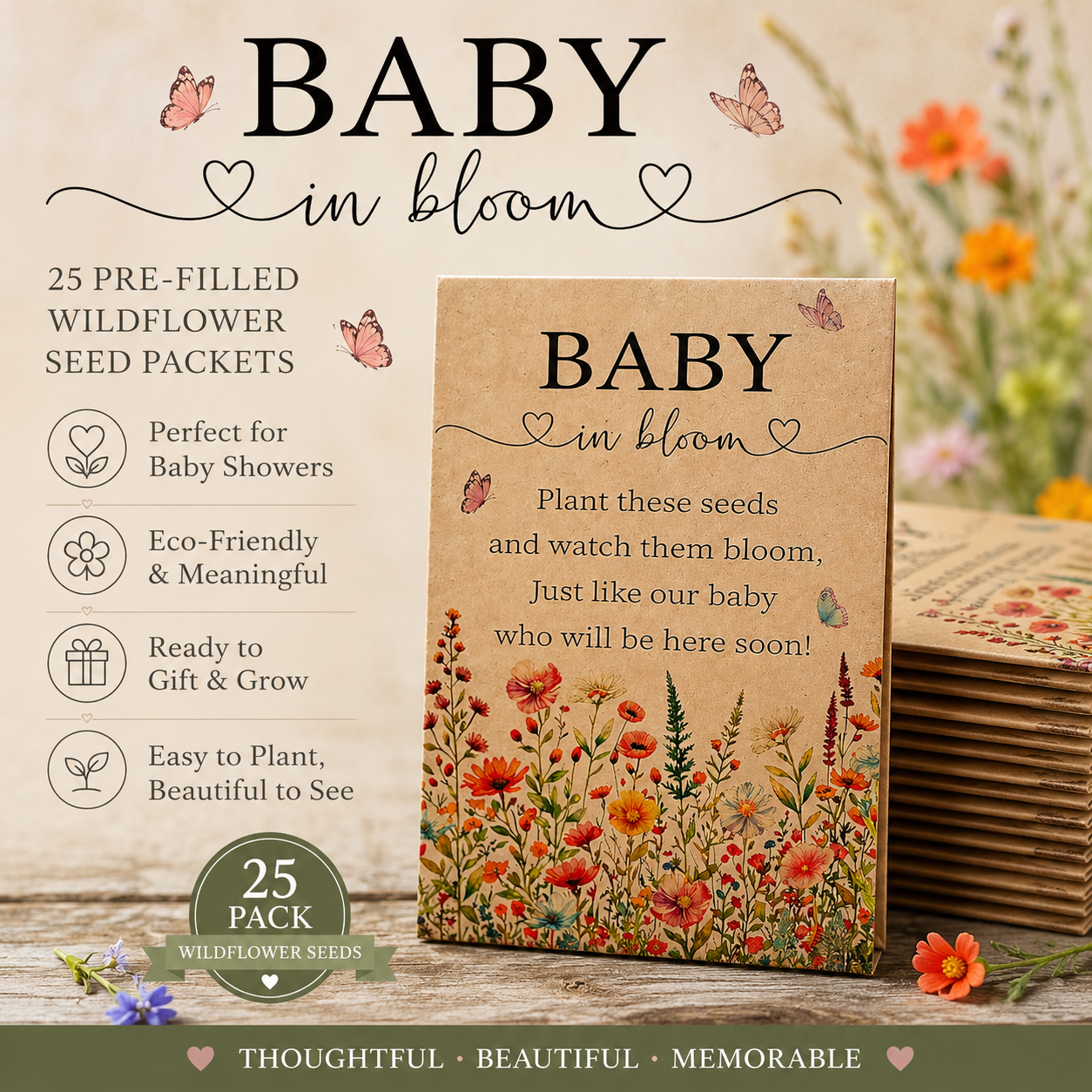 Baby in Bloom Seed Packet Favors, 25 Pre Filled