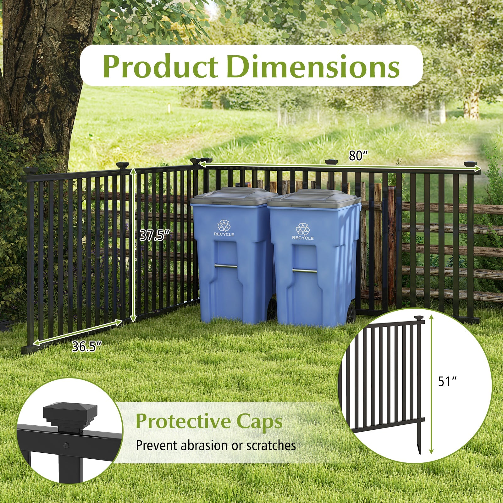 2 Piece 80 x 51 Inch Vinyl Picket Fence for Garden-Black