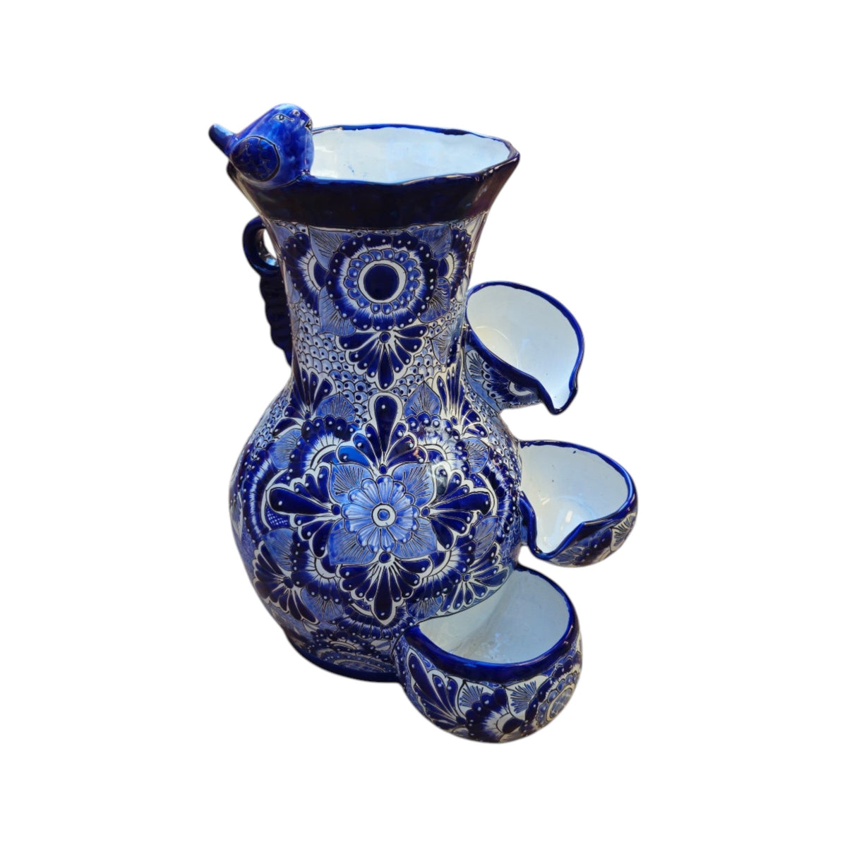 Blue & White Talavera Fountain | Floral Bird Water Feature