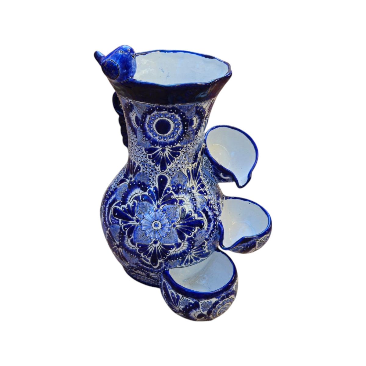 Blue & White Talavera Fountain | Floral Bird Water Feature
