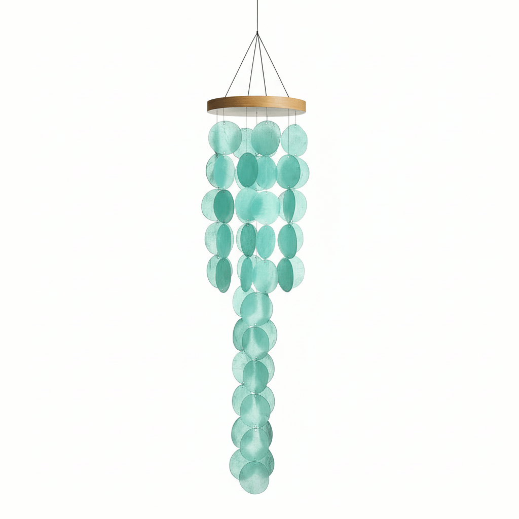 Blue capiz shell wind chimes for outside Home decor Handcrafted