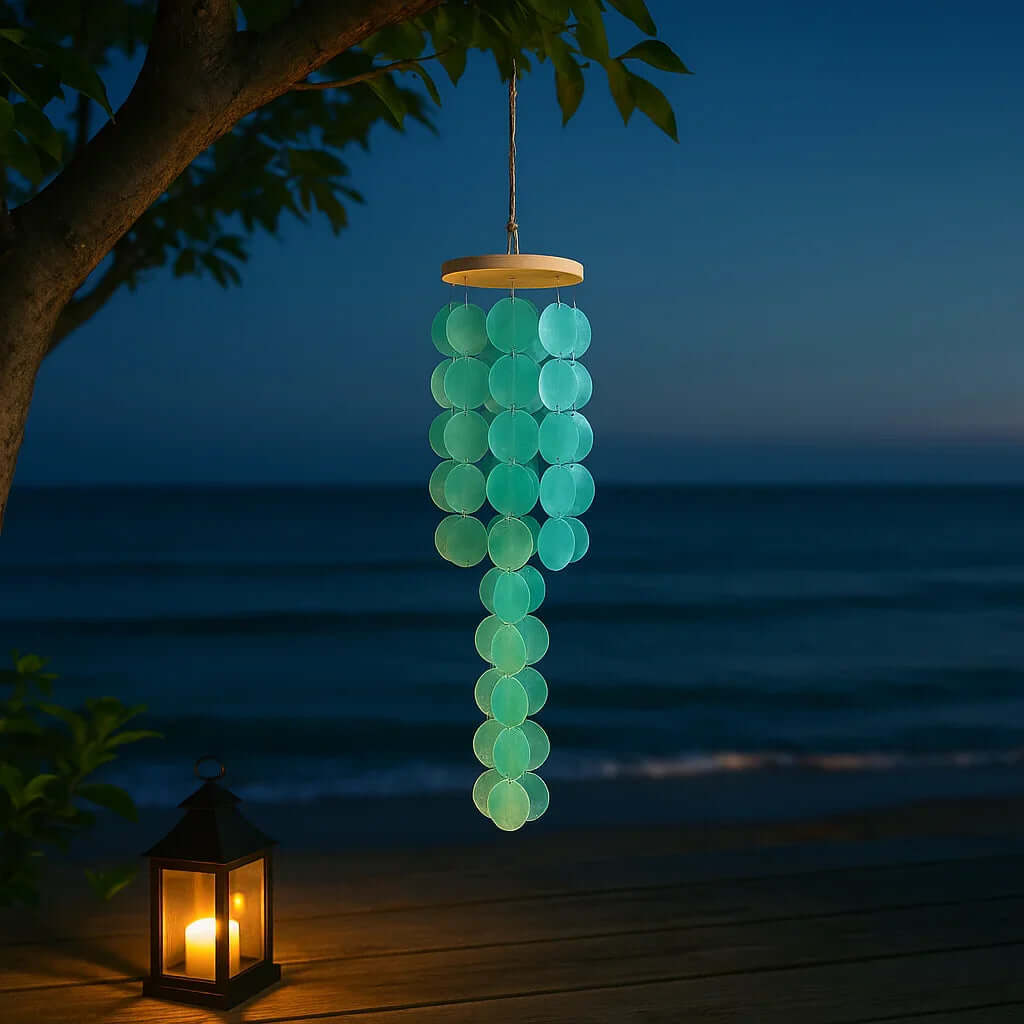 Blue capiz shell wind chimes for outside Home decor Handcrafted