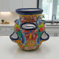 Blue Rim Talavera Strawberry Pot | Hand-Painted Mexican Planter