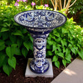 Blue & White Talavera Bird Bath | Mexican Garden Art
