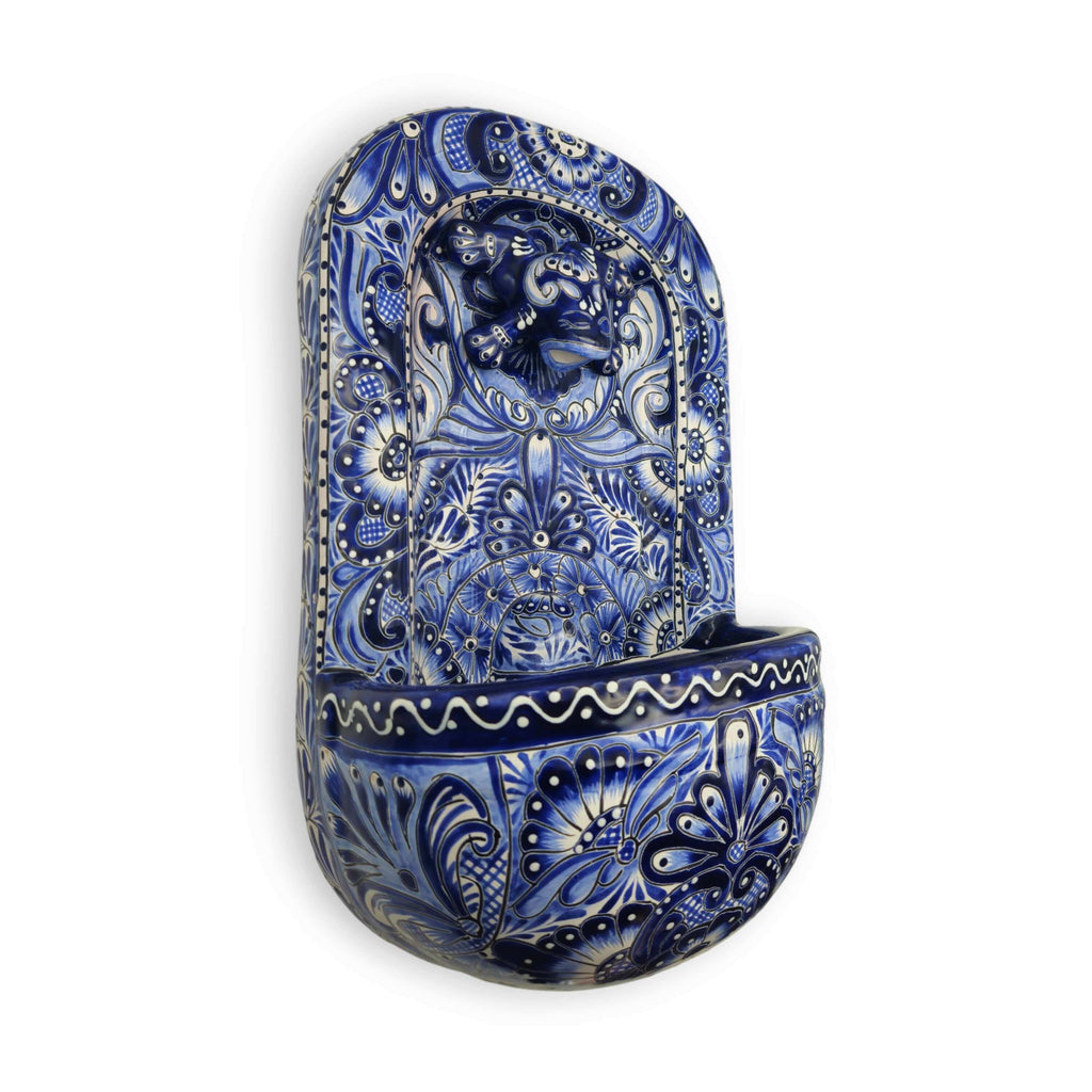 Blue & White Talavera Wall Fountain | Handmade Mexican Ceramic