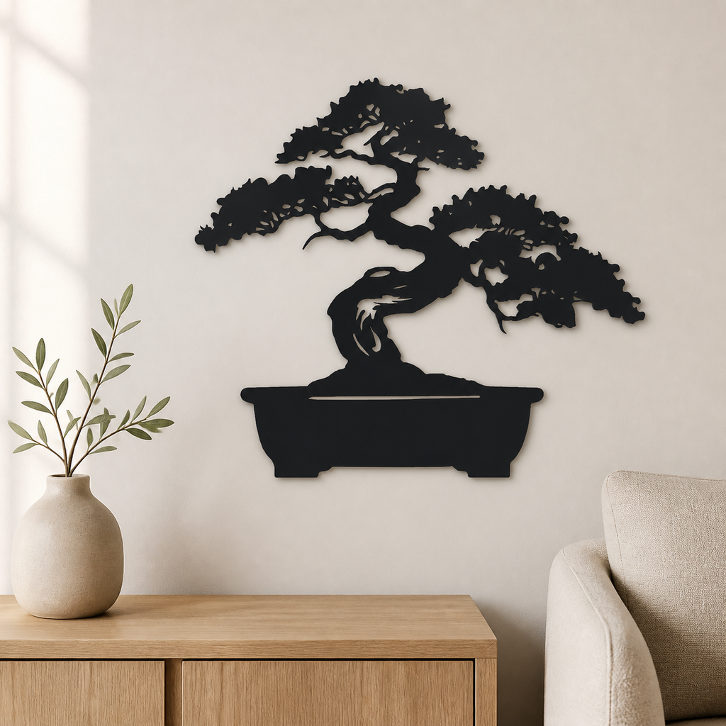 Bonsai Tree Wall Art — Zen Potted Tree Silhouette | 2 Sizes