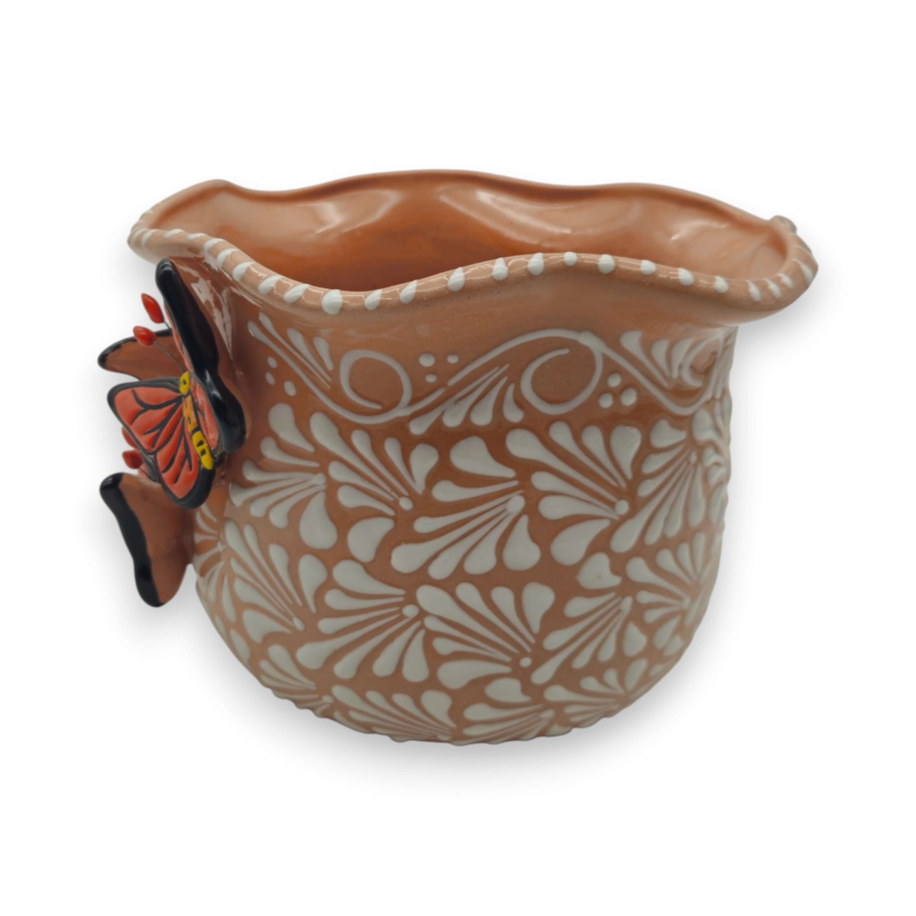Brown & White Talavera Planter | Monarch Butterfly Accent
