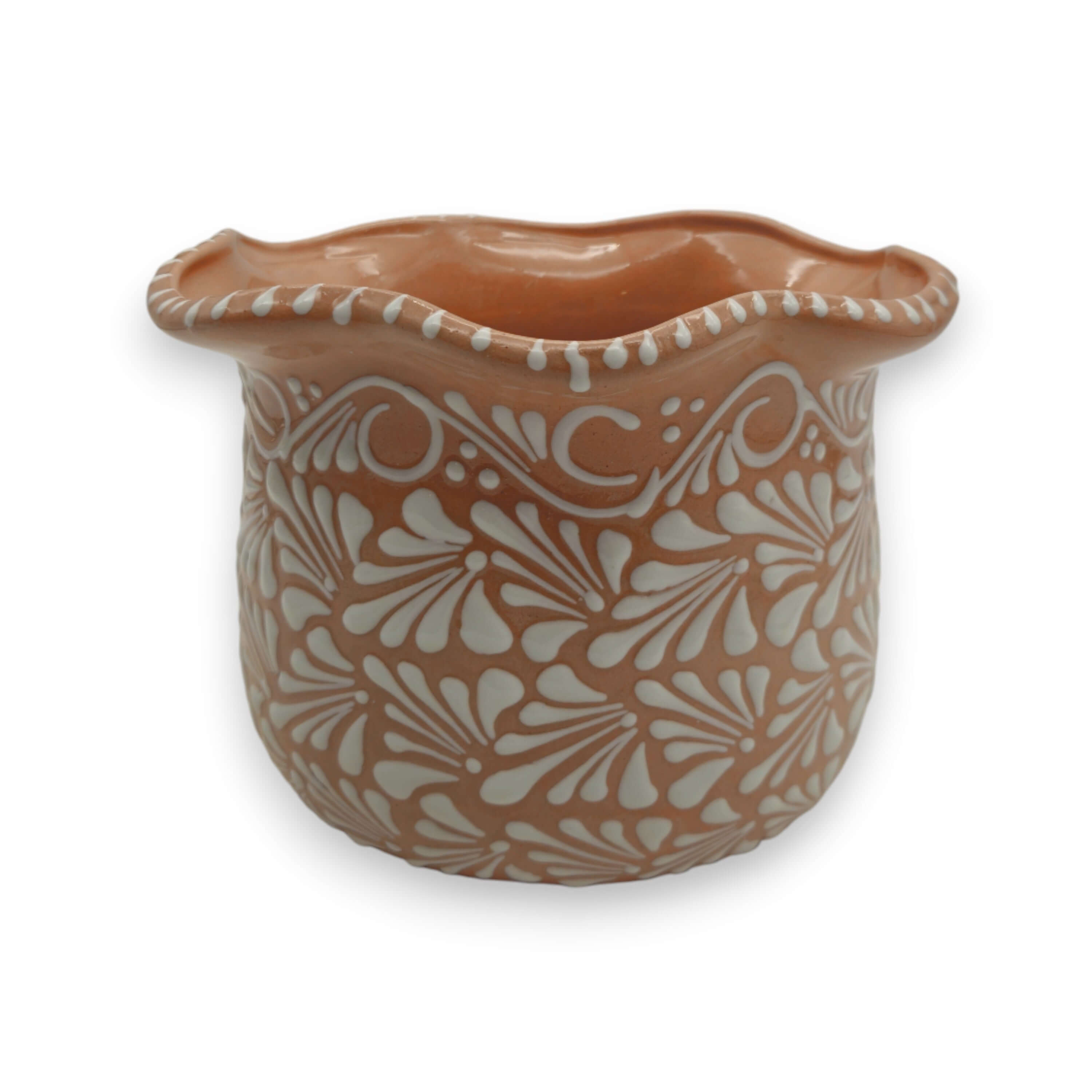 Brown & White Talavera Planter | Monarch Butterfly Accent