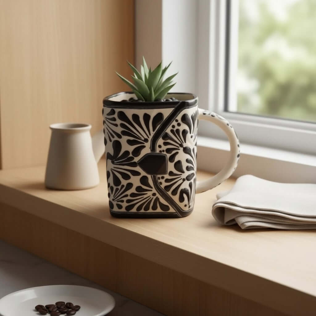 Brown & White Talavera Purse Planter | Handmade Pot