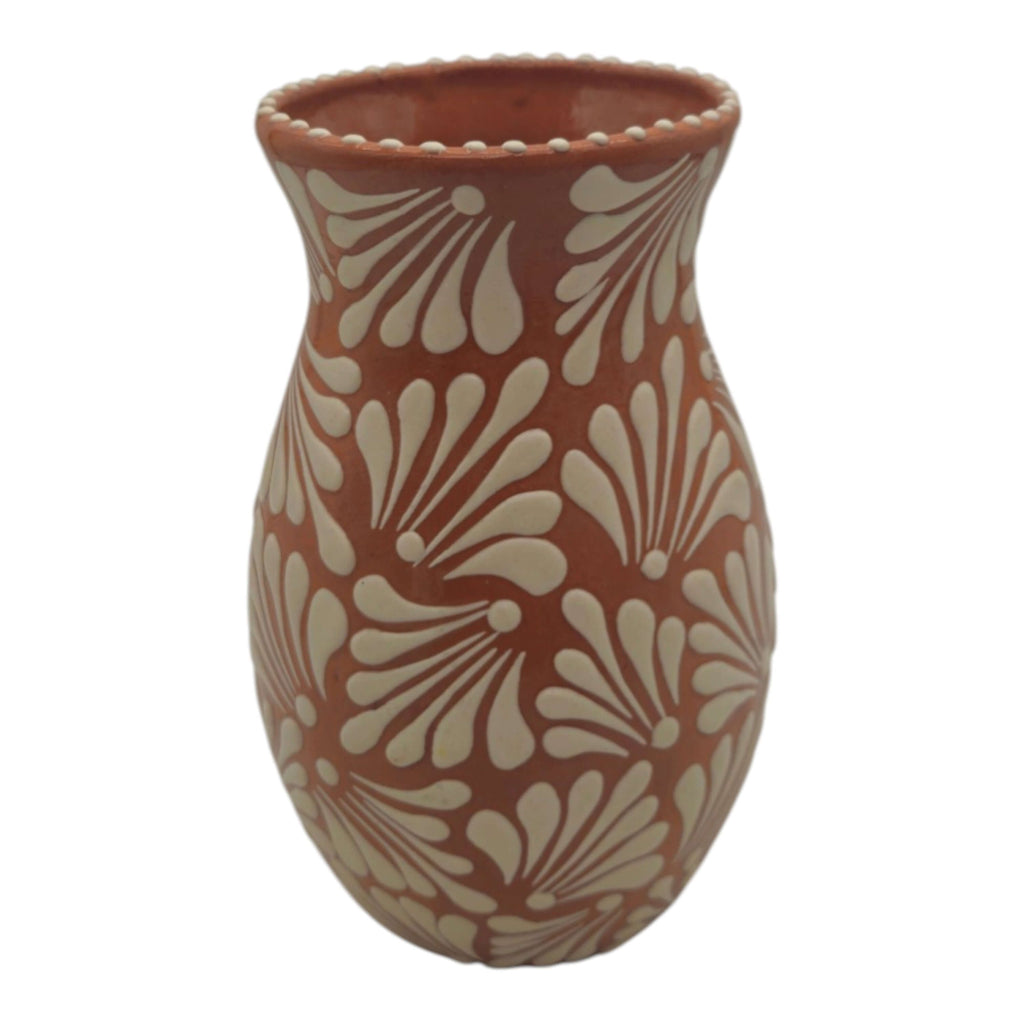 Brown & White Talavera Relief Vase | Hand-Painted Pottery