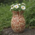 Brown & White Talavera Relief Vase | Hand-Painted Pottery