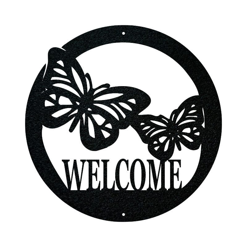 Circle Butterfly Welcome Sign - Custom Metal Wall Art For Front Door & Garden Décor
