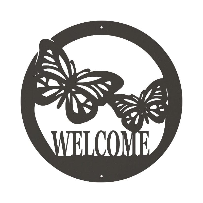 Circle Butterfly Welcome Sign - Custom Metal Wall Art For Front Door & Garden Décor