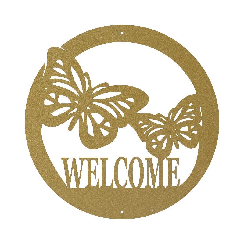 Circle Butterfly Welcome Sign - Custom Metal Wall Art For Front Door & Garden Décor