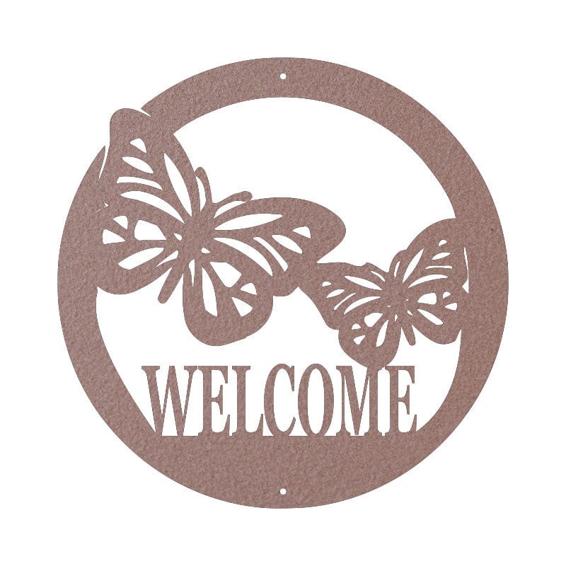 Circle Butterfly Welcome Sign - Custom Metal Wall Art For Front Door & Garden Décor