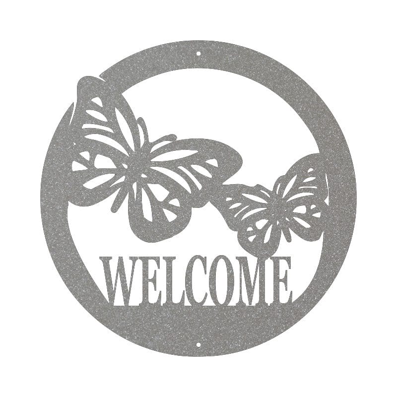 Circle Butterfly Welcome Sign - Custom Metal Wall Art For Front Door & Garden Décor
