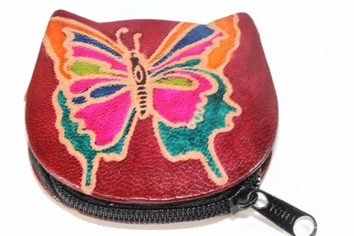Butterfly Coin Purse Leather Small Zippered Change Bag
