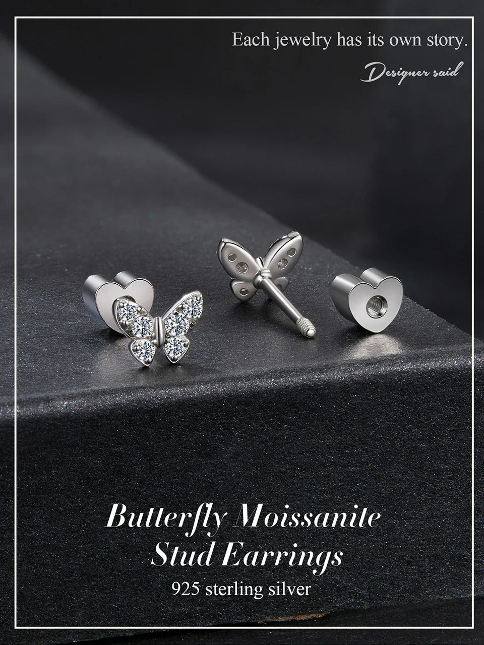 Moissanite Butterfly Clover Stud Earrings 925 Silver Diamond Cut Wedding Gift