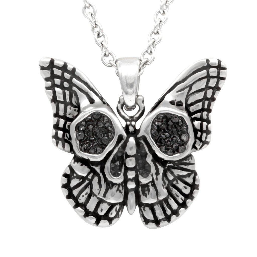 Butterfly Skull Necklace Gothic Pendant With Black Crystals