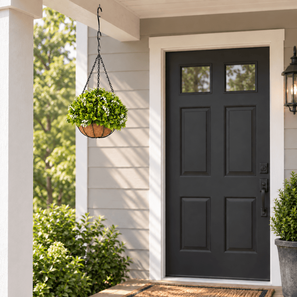 Wide Leaf Buxus Flowering Artificial Hanging Basket 18in – UV Resistant