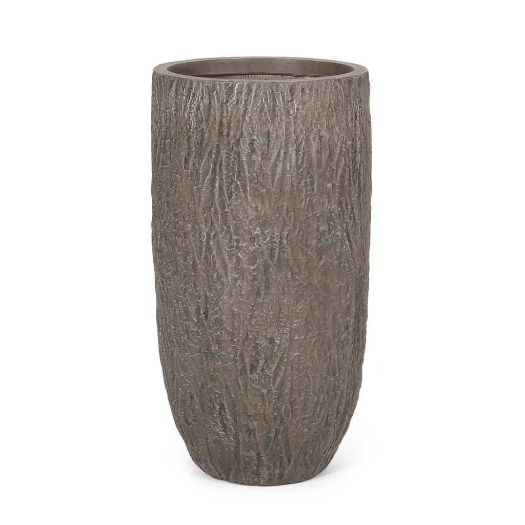 Natural Wood Finish Magnesium Oxide Planter for Outdoor Use, 14x14x27 Inches
