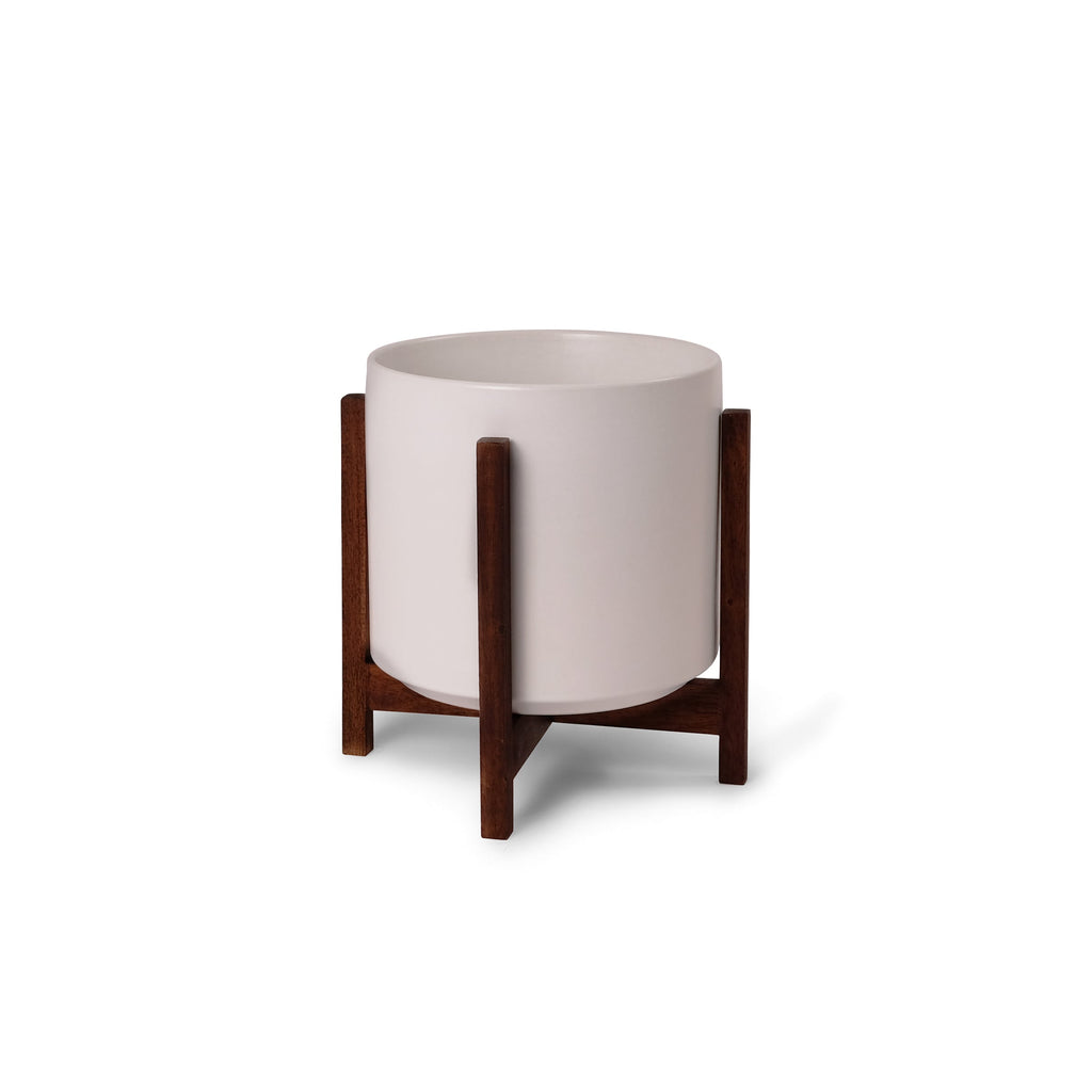 Solid Goods Ceramic Cylinder Planter – With or Without Mahogany Stand