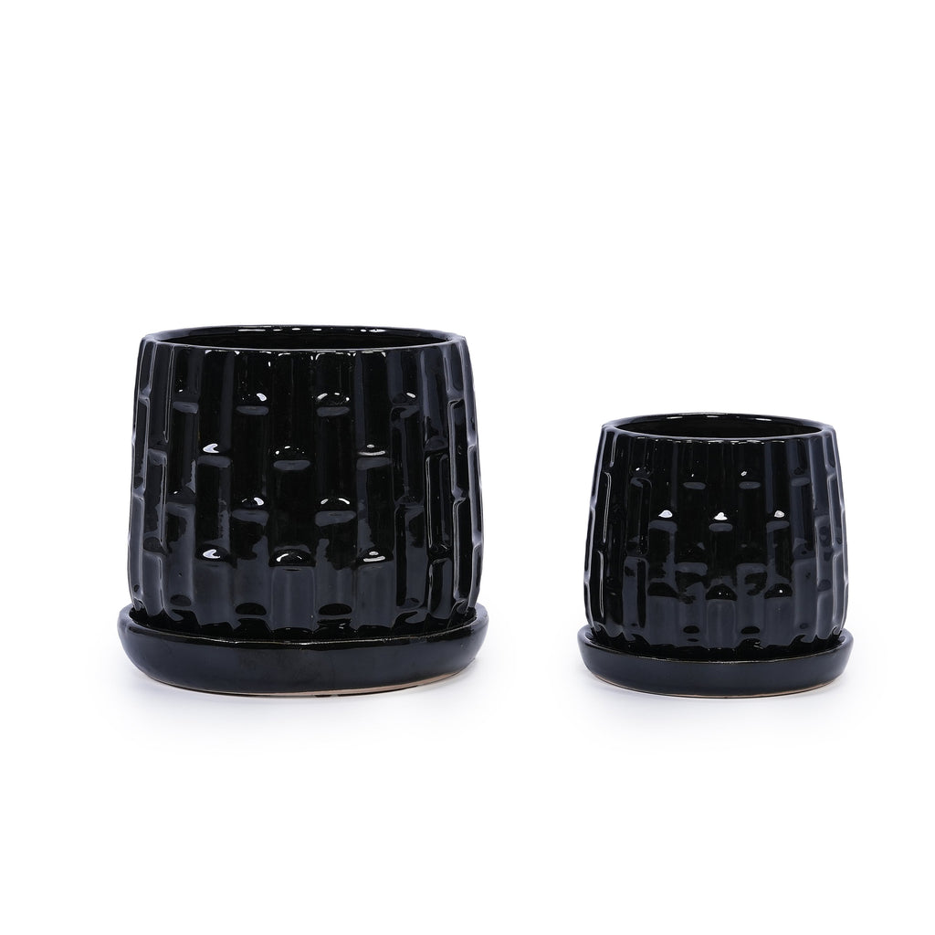 Set of 2 Ceramic Flowerpot, 7' Modern Planter for Patio, Garden, Windowsill - Black