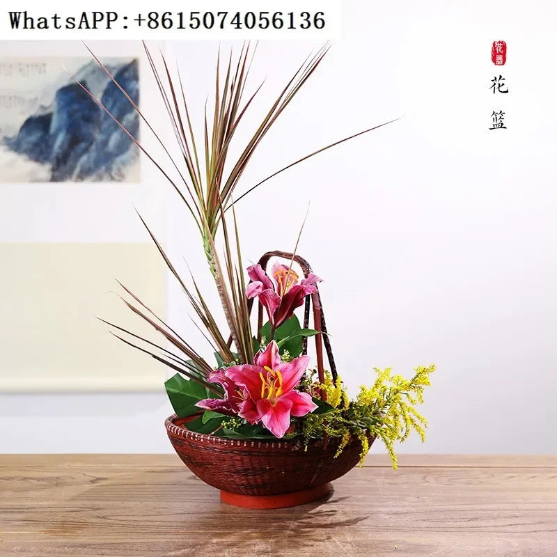 Hand-Woven Ancient Chinese Bamboo Flower Basket – Scholar Studio Ikebana Vessel