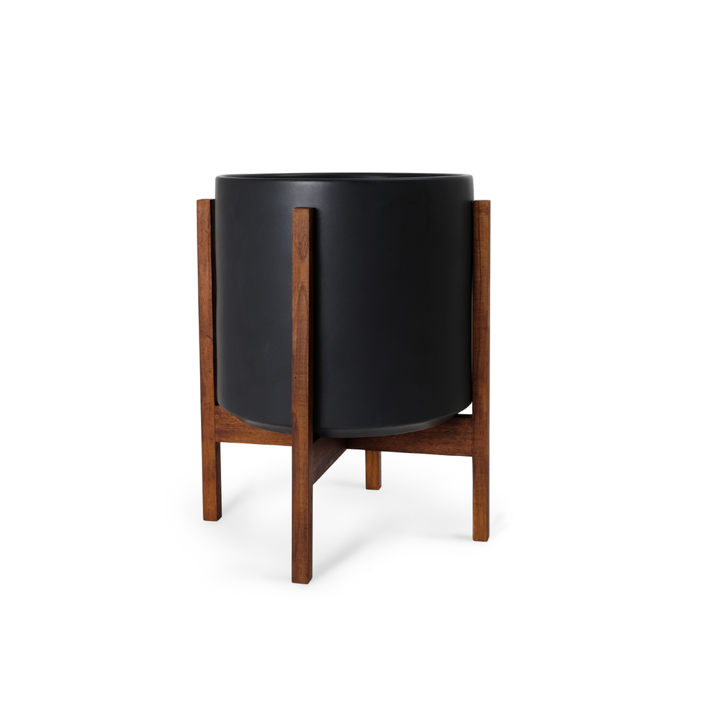 Solid Goods Ceramic Cylinder Planter – With or Without Mahogany Stand