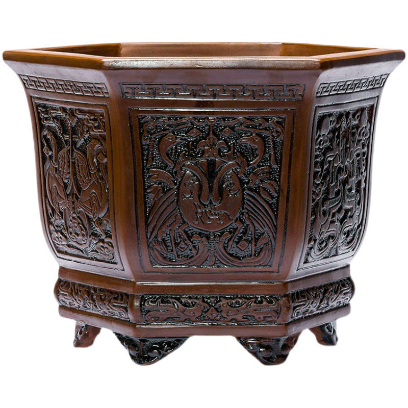 Purple Sand Flowerpot Clivia Antique-Style Relief