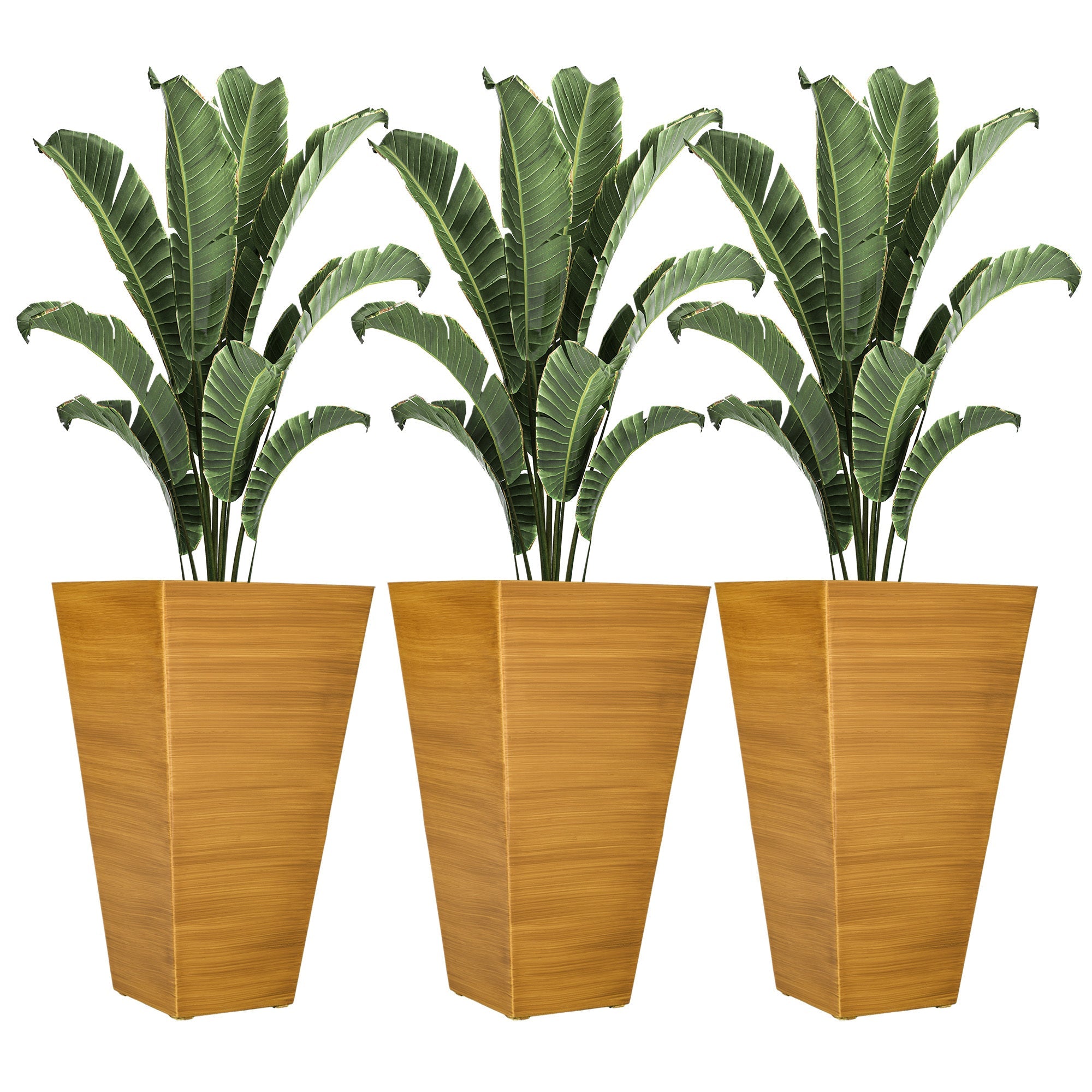 Outsunny 28' Tall Outdoor Planters Set of 3 with Drainage Holes Faux Wood Plastic Flower Pots for Garden Patio Tan