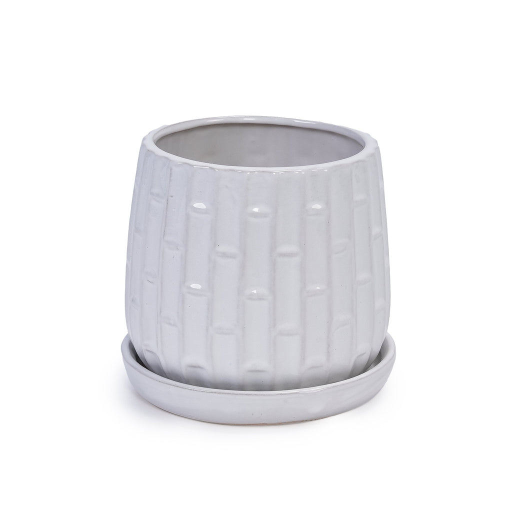 Set of 2 Ceramic Flowerpot, 7' Modern Planter for Patio, Garden, Windowsill - White