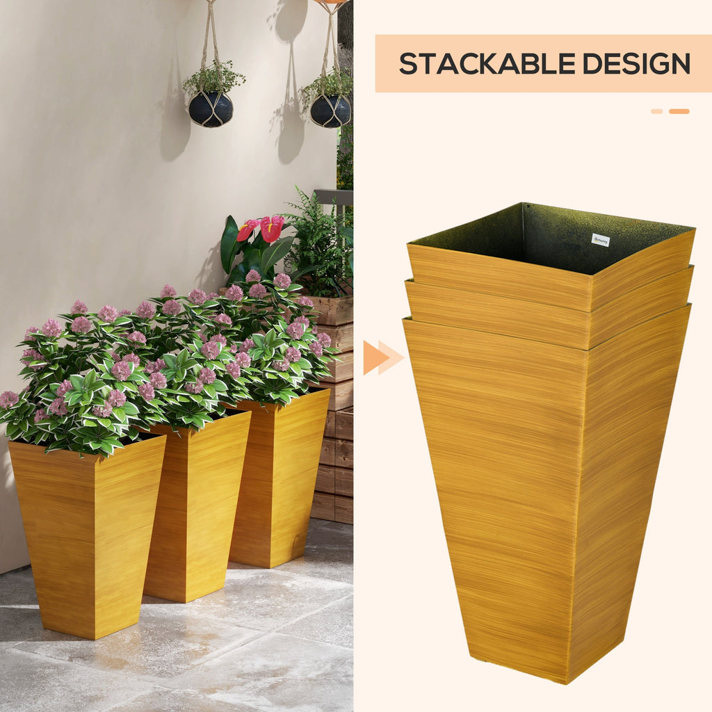 Outsunny 28' Tall Outdoor Planters Set of 3 with Drainage Holes Faux Wood Plastic Flower Pots for Garden Patio Tan