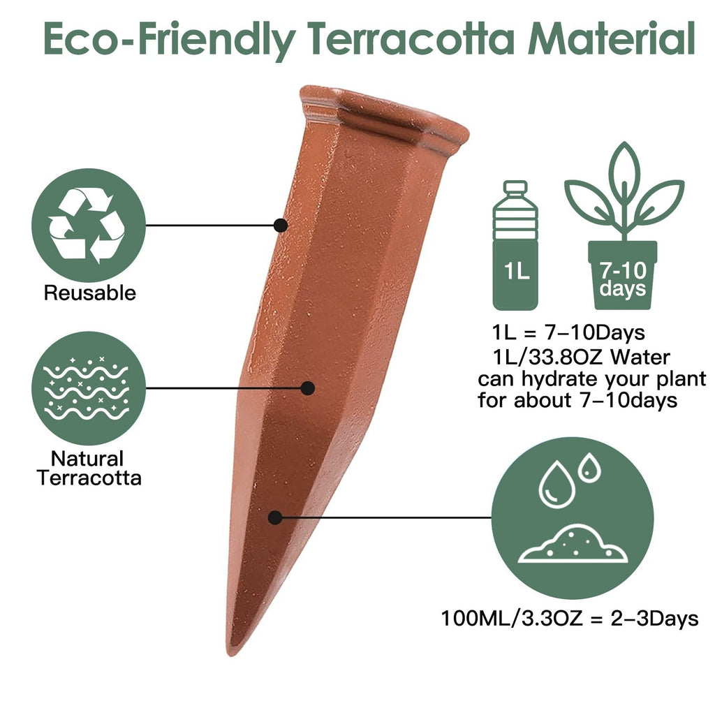 10Pack Plant Watering Spikes Terracotta Automatic Watering Devices with Slow Release Control Plant Waterer Self Watering Stakes for Indoor Outdoor Pla