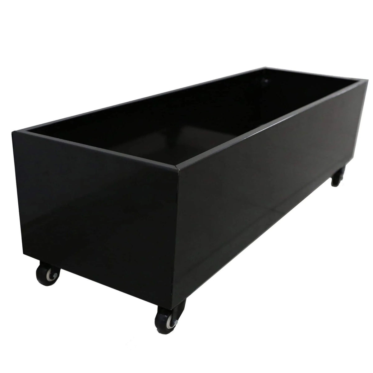 Black Metal Planter Medium with Wheels – For Artificial Boxwood Hedges