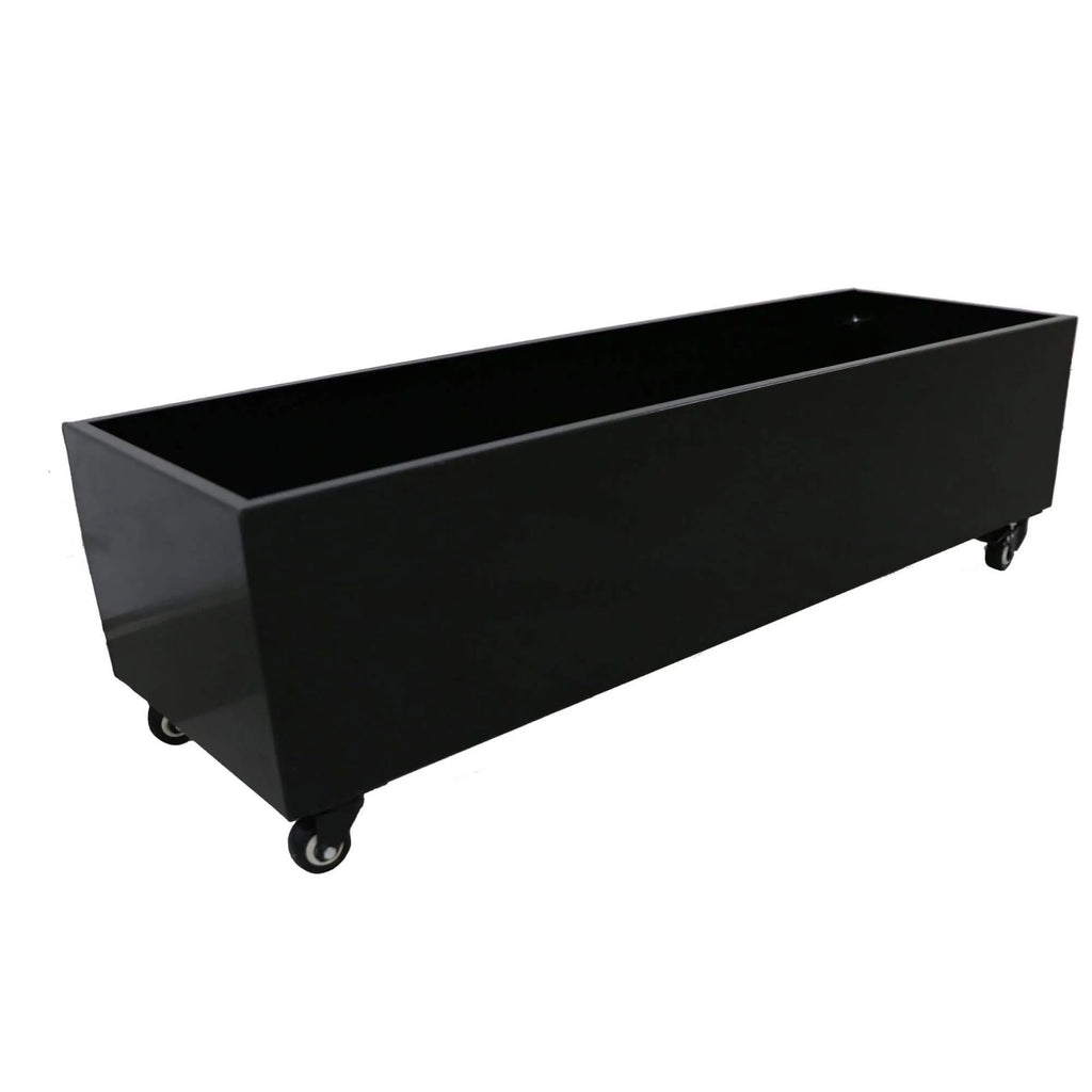 Black Metal Planter Medium with Wheels – For Artificial Boxwood Hedges