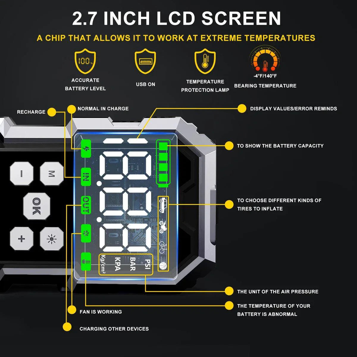 MANDOTOS Car Jump Starter Pro With Air Compressor 6000A 21800mAh LCD Display Portable Booster Charger